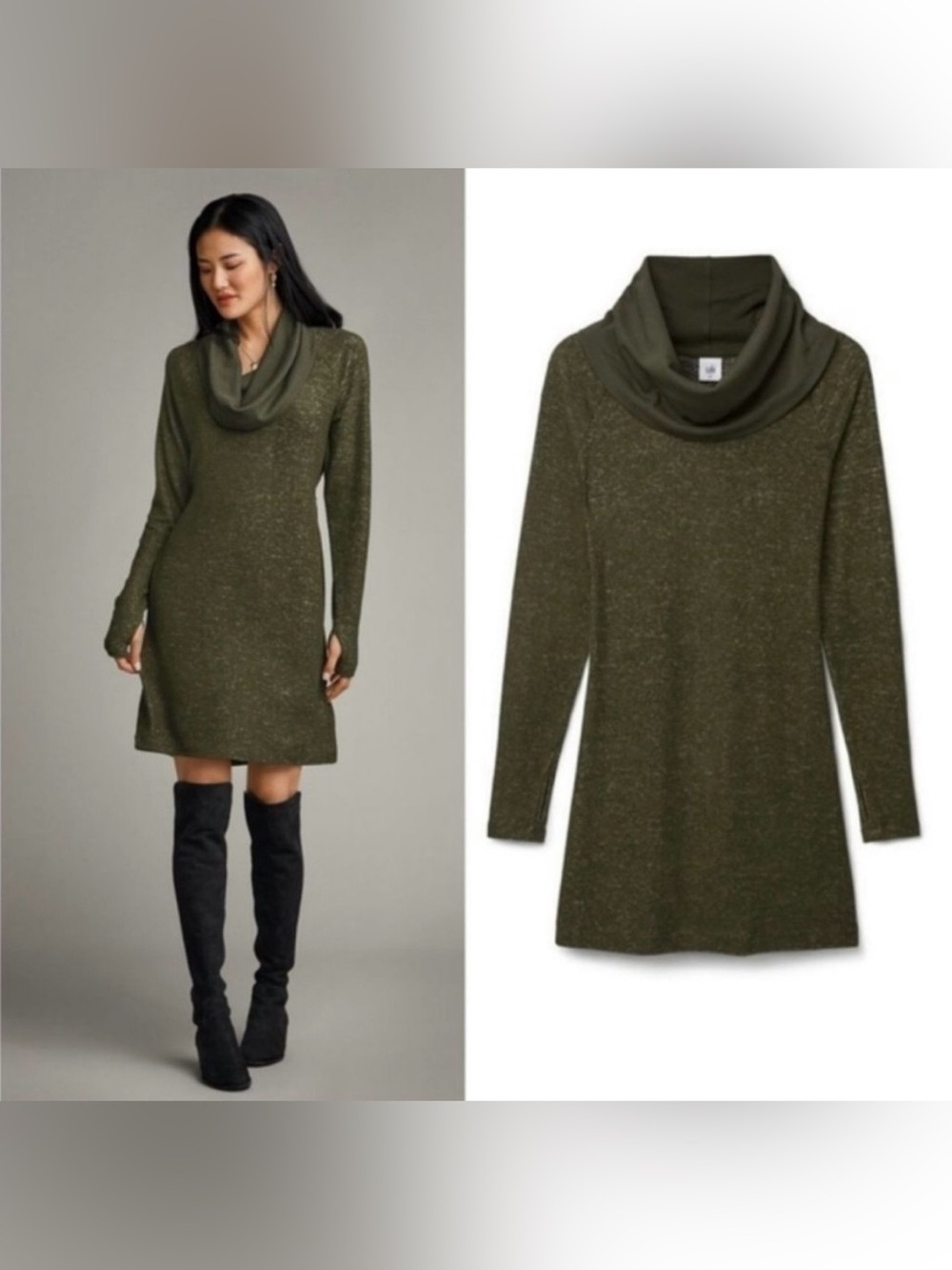 CAbi Solace Cow Neck Cinch Back Sweater Dress.